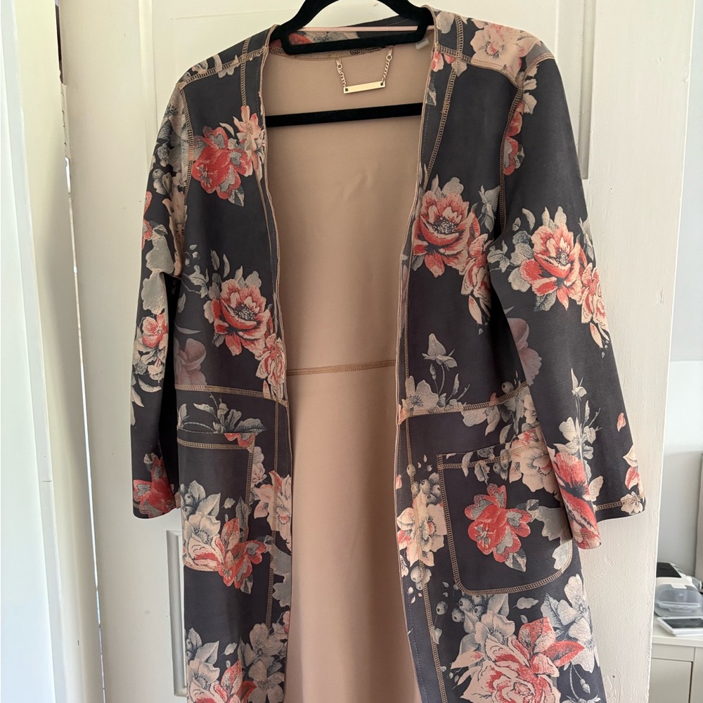 Floral kimono style microsuede jacket